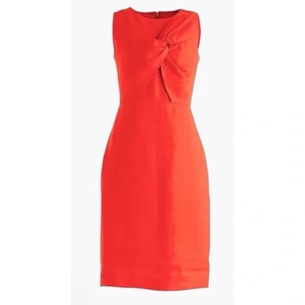 J. Crew Red Orange Irish Linen Knot Front Sheath Business Dress Sz 8 Petite